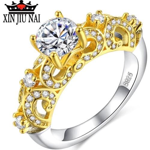 Fashion Cute Gold Color Hollow CZ 925 Sliver Micro Inlay Crystal Rings Romantic Birthday&Wedding Jewelry Ring For Women Size6-10