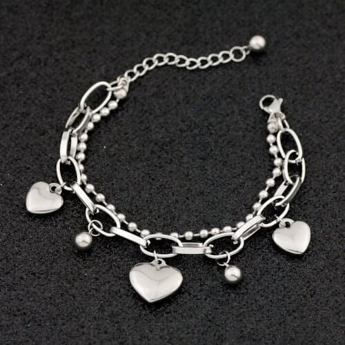 Fashion Women Men Silver Color Gold Stainless Steel Cross Heart Bead key Uno de 50 Lock Heart Chain Bracelet Jewelry