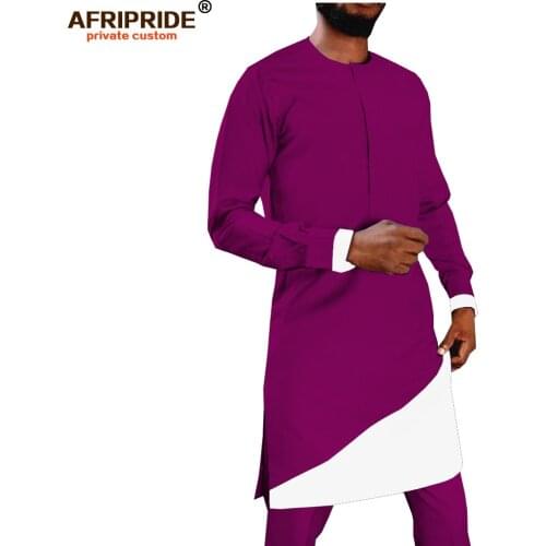 2019 Mens 2 Piece African Dashiki Print Long Shirt+Ankara Pants Set Tribal Outfits Blouse Pockets Tracksuit AFRIPRIDE A1916019