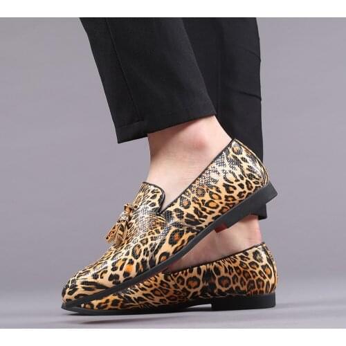 New Spring Summer Fall Mens Leopard Casual Creativity Shoes Slip On Large Size Man Shoes Fashion Loafers Casual Shoes Men