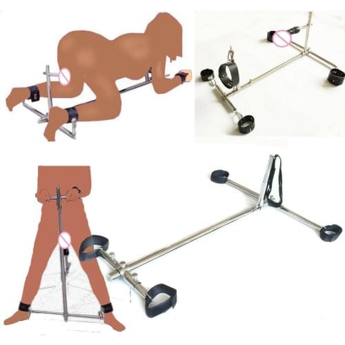 Unisex Stainless Steel BDSM Bondage Frame Leather Handcuffs Wrist Cuffs Anklet Neck Collar Dildo Dog Slaves Devices Sex Toys