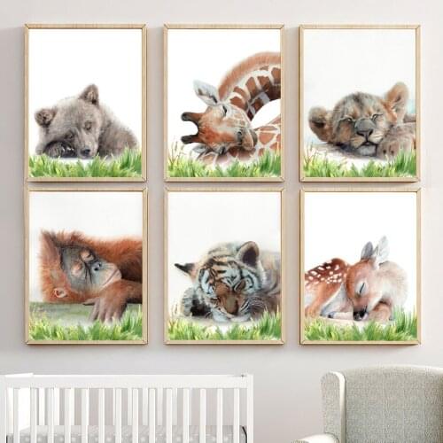 Giraffe Deer Lion Monkey Tiger Zebra Fox Wall Art Canvas Painting Posters And Prints Wall Pictures Kid Room Safari Nursery Decor