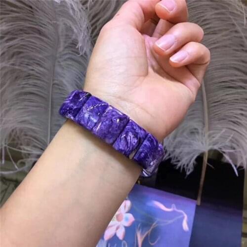 Genuine Natural Purple Charoite Gems Stone Stretch Rectangle Loose Beads Women Gift Bracelets 18*13mm