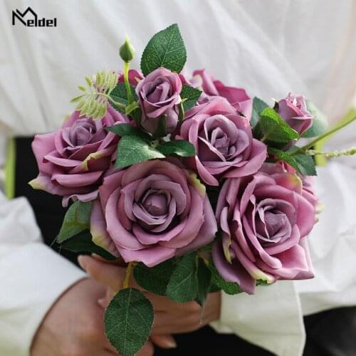 10 Heads Small Tea Rose Fake Flowers Bouquet Silk Artificial Flowers Bridal Holder for Home Garden Decor Wedding Arch Faux Flore