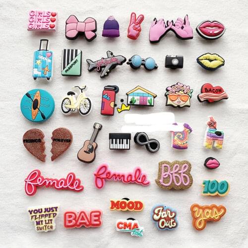 Geniune Cute Shoe Charms Accessories Cartoon Mood Letter Bowknot Suitcase Shoes Buckle Decorations for Sandals Charms Kids Gift