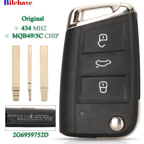 Bilchave Original 3 Buttons For VW Volkswagen POLO 2017 MQB49/5C Chip 434Mhz 2G6959752D Remote Smart Control Car Key No Blade