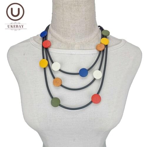 UKEBAY New Multicolor Wood Necklaces Women Choker Necklace Rubber Rope Gothic Jewelry Boho Clothes Accessories Sweater Chains
