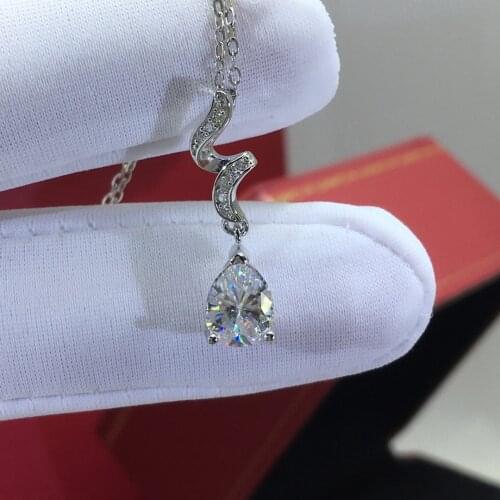 Silver 925 Original 1 Carat 6*8mm Diamond Test Past D Color Water Drop Moissanite Pendant Necklace Gemstone Chain Teen Girls