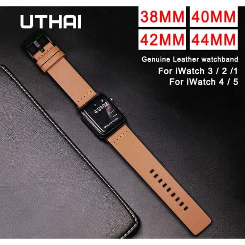 UTHAI A32 Genuine Leather watchband For Apple Watch band Strap For iWatch 3/2/1 38mm 42mm For iWatch 4/5 40mm 44mm Quick Release
