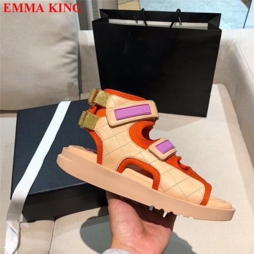 2021 Fashion Women Leather Platform Sandals Luxury Designer Thick Sole Causal Shoes Summer Hook Loop Beach Femme Sandalias Mujer