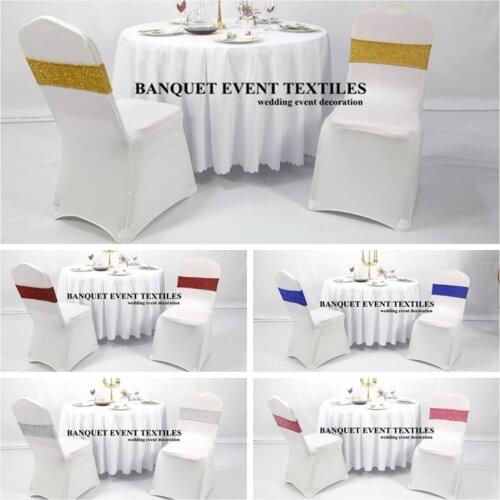 Silver Gold Sequin Chair Band Spandex Chair Sashes Tie Bow With Buckle For Chair Cover Banquet Wedding Decoration