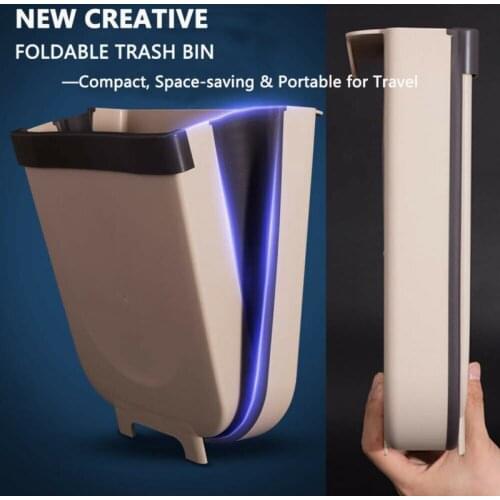 Folding Waste Bin Kitchen Cabinet Door Hanging Trash Bin Trash Can Wall Mounted Trashcan For Bathroom Toilet Waste Storage