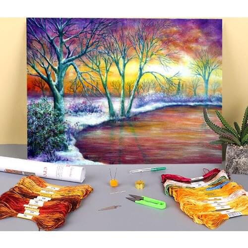 Natural Scenery Winters Song Printed Water-Soluble Canvas 11CT Cross Stitch Kit Embroidery DMC Threads work Promotions