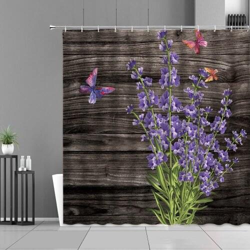 Purple Lavender Floral Plant Shower Curtains Old Stamp Flowers Leaf Printing Waterproof Bathroom Curtain Home Decor Cloth Screen