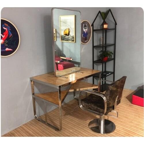 Stainless steel hair dressing mirror barber shop one - sided two - sided retro hair mirror makeup mirror hair salon matching