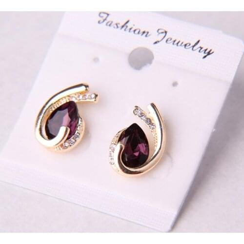 UNNAIER fashion personality Water drop purple Semi-precious stones Earrings Female Rhinestone Ear jewelry