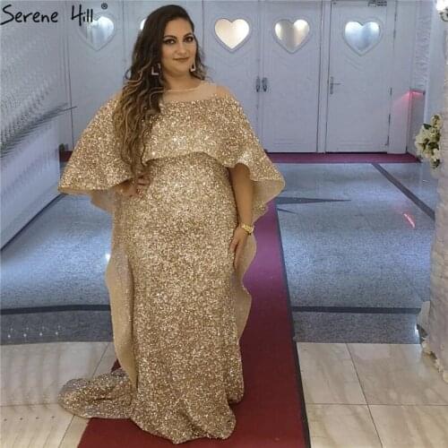 Gold Long Cloak Luxury Prom Dresses 2020 Dubai Sequined Sparkle Mermaid Party Gowns Long Serene Hill BLA60937