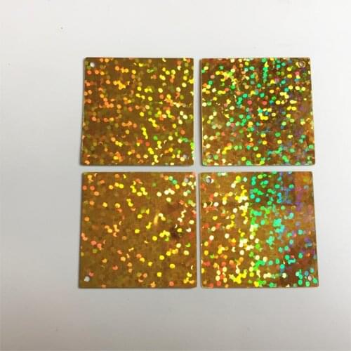 100pcs 30*30mm Laser Gold Flat Square Sequins For Crafts Sewing Accessories With 2 Side Holes Hologram Confetti Spangles