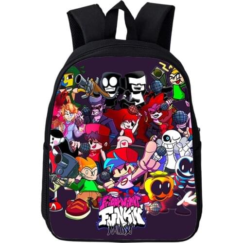 12 Inch Kids Backpack Friday Night Funkin Kindergarten School Bags for Boys Girls Cartoon Bagpacks Zipper Bookbag Small Rucksack