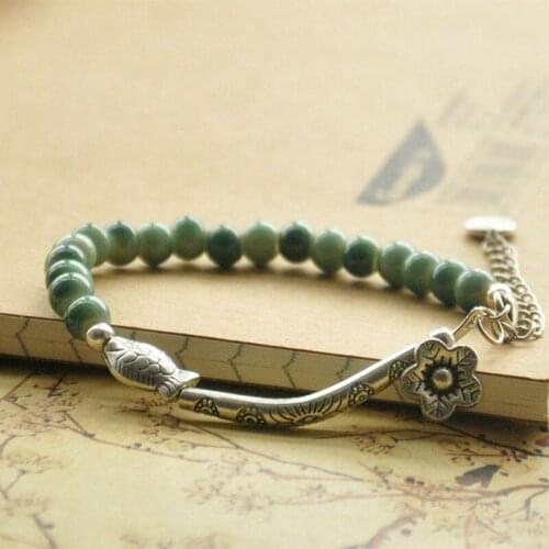 12 Pieces/Lot Pendant Bracelet For Woman Ceramic Beaded Bracelets Alloy Chain Ethnic Flower Pattern Fish Bangle Vintage Jewelry