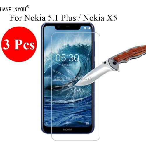 3 Pcs/Lot 9H 2.5D Hard Tempered Glass Screen Protector For Nokia 5.1 Plus 5.1Plus / X5 5.86" Phone Protective Film + Clean Tools