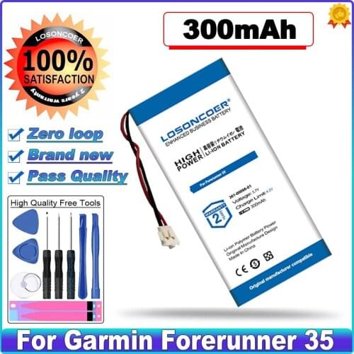 300mAh New Battery For Garmin Forerunner 35 361-00086-01 Accumulator 3.7V Replacement Batterie 2-wire Plug High Capacity Battery