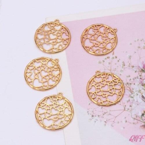 5Pcs Round Heart Pendant Metal Frames Blank Bezel Setting UV Resin Jewelry DIY