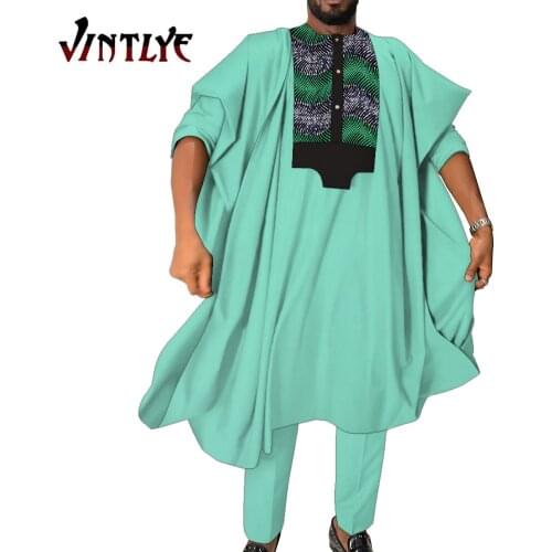 African Boubou Men Dashiki Outfit Plus Size Traditional Nigerian Agbada Robe Suit Abaya Clothes Bazin Riche Men Attire WYN1409
