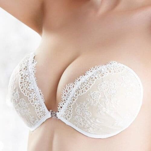 Lace Embroidery Bra Gather Breasts Push Up Silicone Bralette Backless Strapless Invisible Pushup Sticky Bras for Women Wedding