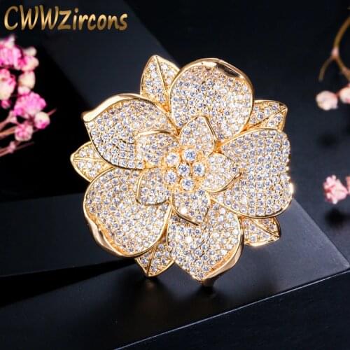 CWWZircons Yellow Gold Color Luxury Women Large Brooch Flower Shape Wedding Party Bridal Costume Jewelry Accessories BH012