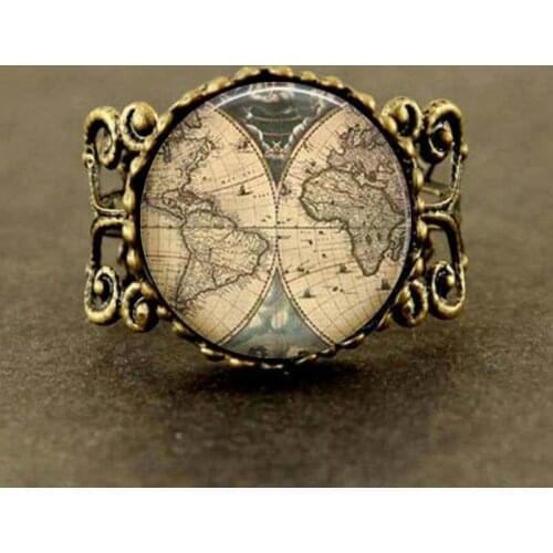 Movie Alice in Wonderland Ancient World Map explorer Map Pirate treasure map Expedition ring Jewelry
