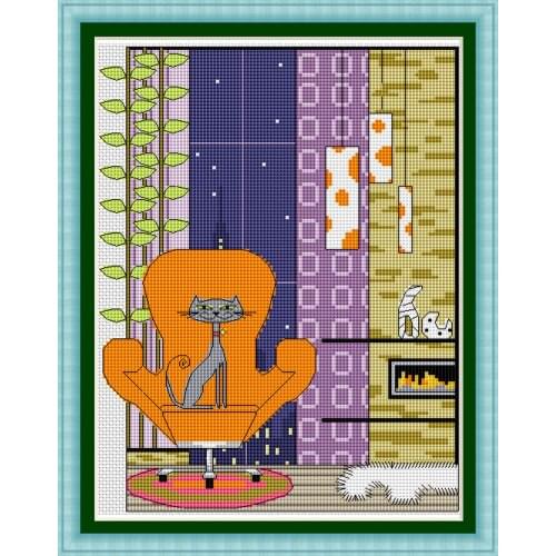KTF001 Cross Stitch Kit Cartoon Cat Art Homfun Maison Cross Stich Painting Joy Sunday Christmas Decorations For Home Homefun