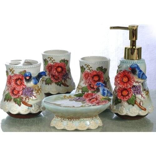 Blue Phoenix Peach Blossom Bathroomware Ceramic Sanitary Ware 5 Piece Bath Set Bath Set Set Housewarming Gift lo88241