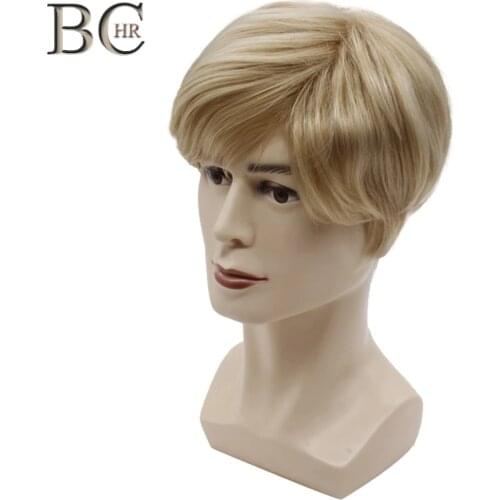 BCHR Short Men Wigs Straight Synthetic Wig for Male Hair Fleeciness Realistic Natural Blonde Toupee Wigs