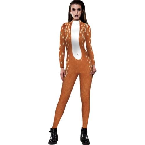 Halloween cosplay tiger print digital print costumes with tight long sleeves playing jumpsuitsVispera de Todos los Santos