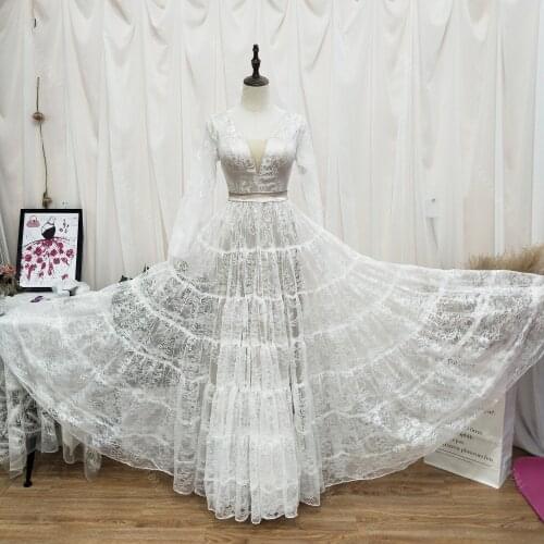 Long Sleeve Lace Wedding Dresses V-Neck Champagne lining Bridal Gowns Princess Boho Noivas DW174