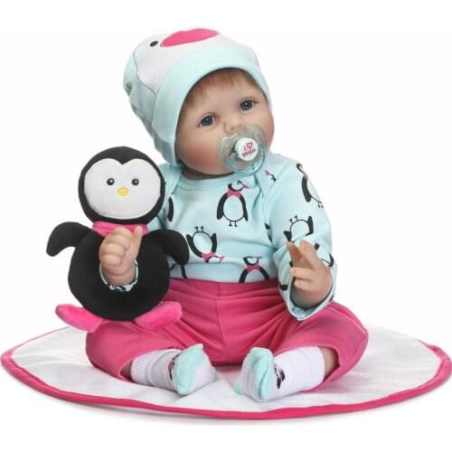 NPK Reborn baby dolls 22"55cm silicone reborn baby dolls soft cotton body with Penguin rattle plush children gift toy dolls