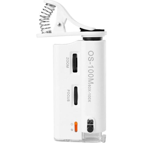 60-100X Cold-warm Light LED Cell Phone Microscope Universal Clip-type Cellphone Microscope Magnifier with LED/UV Lamp Magnifiers