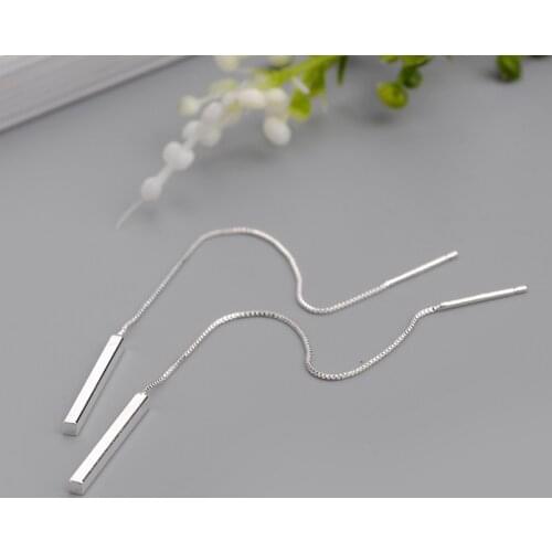 925 Sterling Silver Long Drop Earrings For Women Wedding Party Pendientes eh443