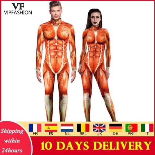 VIP FASHION 2020 Halloween Cosplay Costumes For Men Women 3D Attack On Titan Anime Printed Muscle Zentai Bodysuit Jumpsuits