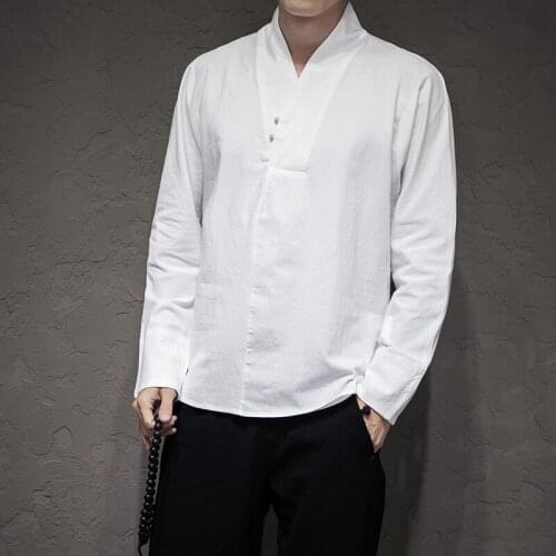 Mens Clothes Chinese Knot Style Cotton Coat Stand collar Shirt Retro New Linen Breathable Plus Size S-5XL