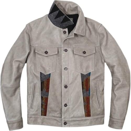Retro Mens Jackets Navajo Totem Oil Wax Leather Mens Jacket and Coat Plus 5XL Street Man Denim Coat American and European Style