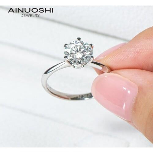 AINUOSHI Real 18K White Gold 0.5/1/2/3ct D Color Moissanite Wedding Ring For Women Top Quality Solitaire Engagement Ring Jewelry