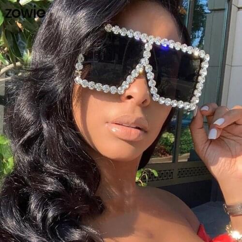 Fashion Queen Diamond Women Massive Sunglasses Oversized Sun Glasses Female Vintage Big Squared UV400 Retro Eyewear
