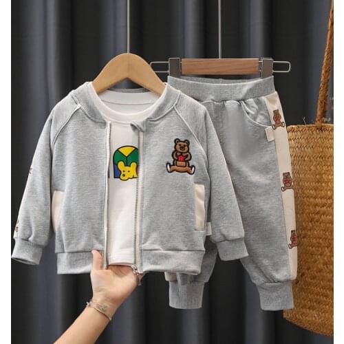 Autumn Infant Clothes Outfit Baby Boys Girls Clothing Sets Children Cotton Cartoon Coats T Shirt Pants Kids Casual Sportswear