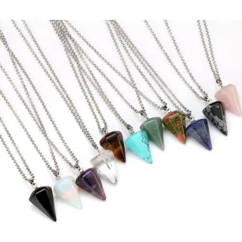 Natural Quartz Crystal Energy Healing Point Reiki Chakra Cut Gemstones Pendant Necklace With Metal Chain Crystal Stone Decor