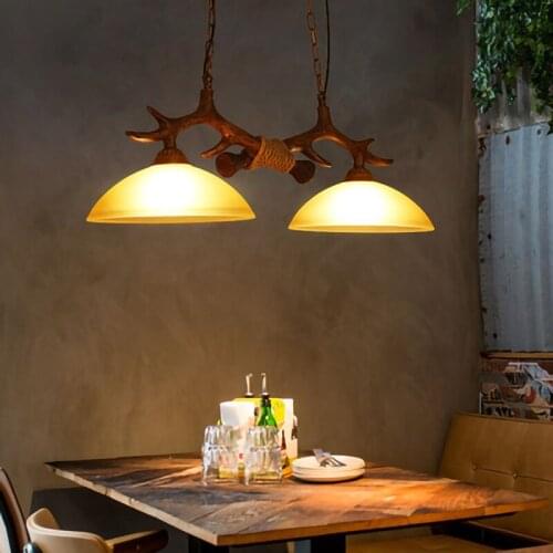 Retro Double Antler Pendant light Creative Resin Restaurant Droplight Lustre Cafe Loft Decor Chandelier Lighting