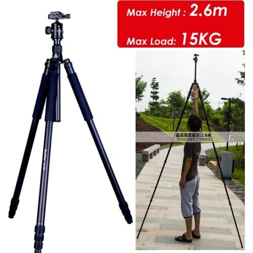 Manbily AZ-380 Professional Photo Aluminum Tripod Height 2.6m, Folded Monopod w/ KF-0 Ball Head for Canon Nikon, Max Load 15kg