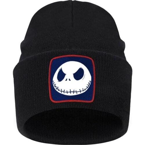 Jack Skellington Print Woman Beaines For Winter Hat Hip Hop Bonnet Hats Outdoor Simple Soft Knitted Cap Casual Warm Beanie Caps