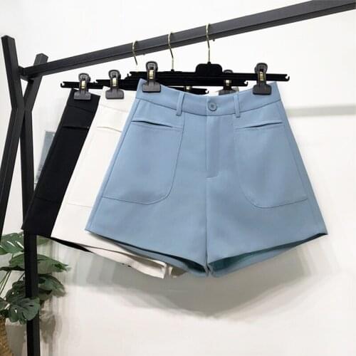 Shorts womens summer loose new big pockets High waist Thin a-line wide-leg pants Casual suit pants